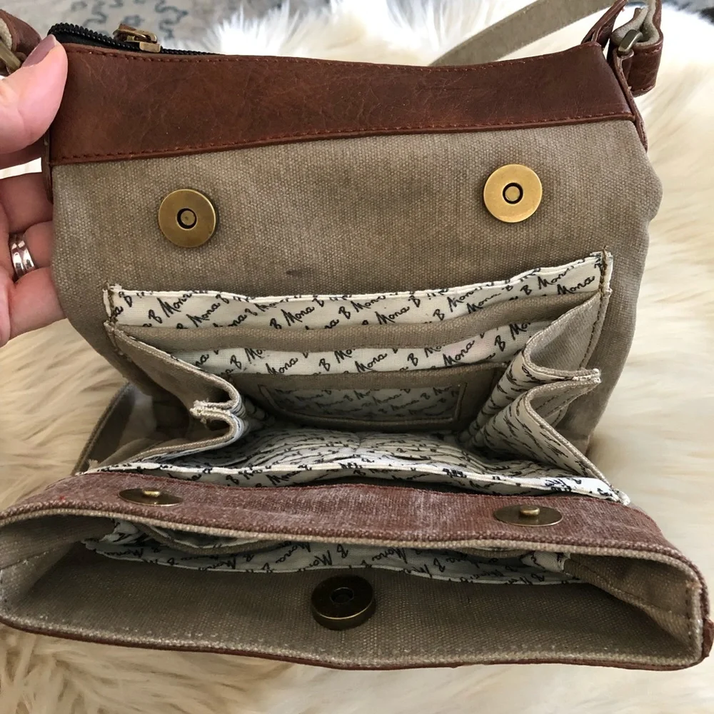Mona B canvas and vegan leather crossbody purse with built in wallet - Picture 3 of 12